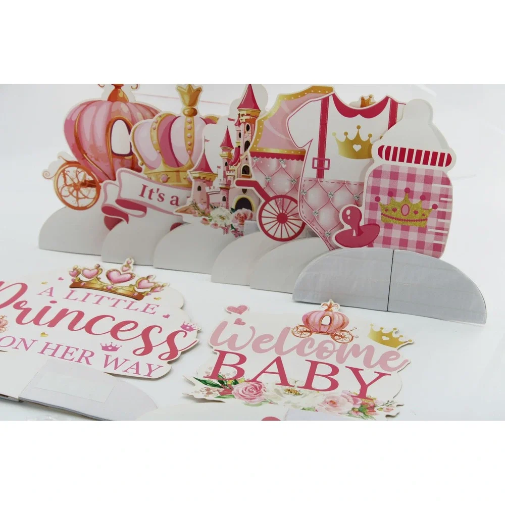 Pink Princess Baby Shower Honeycomb Centerpieces 6pc Set Welcome Baby Girl Crown
